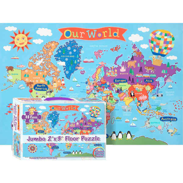 World Floor Puzzle for Kids, 24"H x 36"L, 48 Pieces