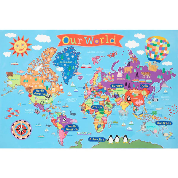 World Floor Puzzle for Kids, 24"H x 36"L, 48 Pieces