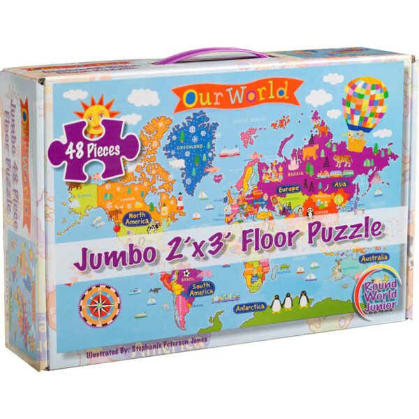 World Floor Puzzle for Kids, 24"H x 36"L, 48 Pieces