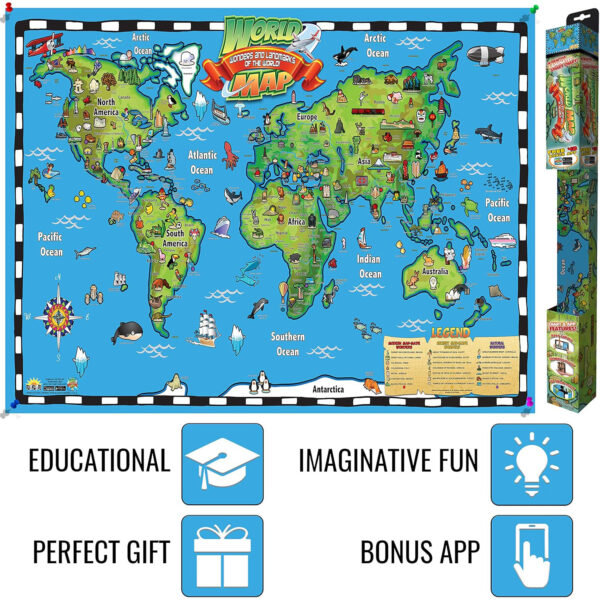 Kid's World Map Interactive Wall Chart with Free App