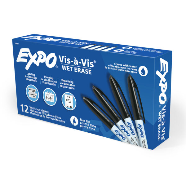 ERSSAN16001BX.jpg Vis-a-Vis Wet-Erase Overhead Transparency Markers, Fine Tip, Black, Box of 12