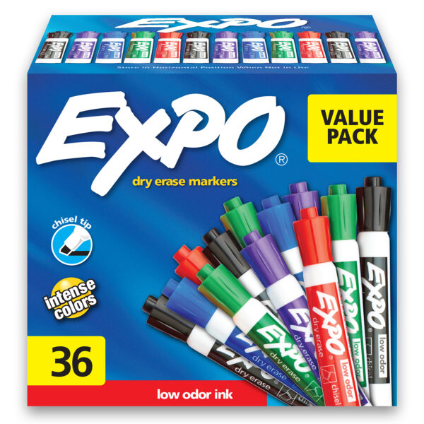 ERSSAN1921061.jpg Low Odor Dry Erase Markers, Chisel Tip, Assorted, 36 Count