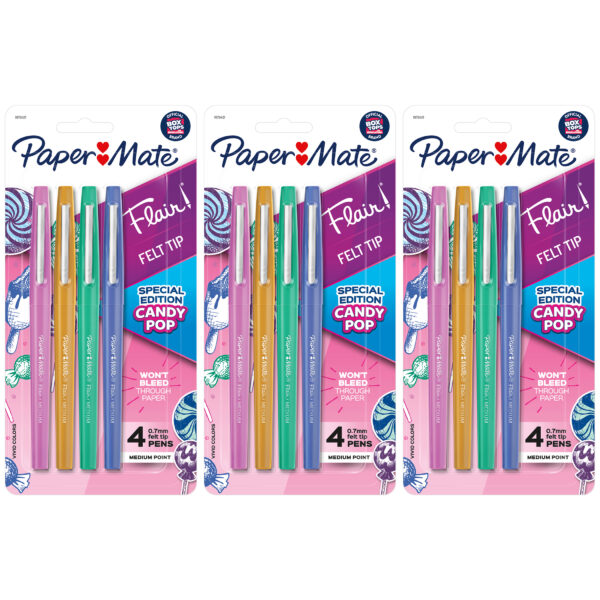 Flair Felt Tip Pens, Medium Point, Candy Pop Pack, 4 Per Pack, 3 Packs