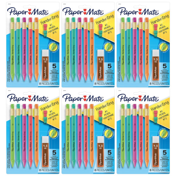 Handwriting Triangular Mechanical Pencil Set with Lead & Eraser Refills, 1.3mm, 5 Per Pack, 6 Packs