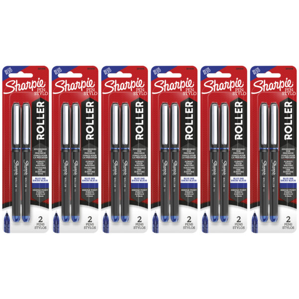 Rollerball Pen, Needle Point (0.5mm), Blue Ink, 2 Per Pack, 6 Packs