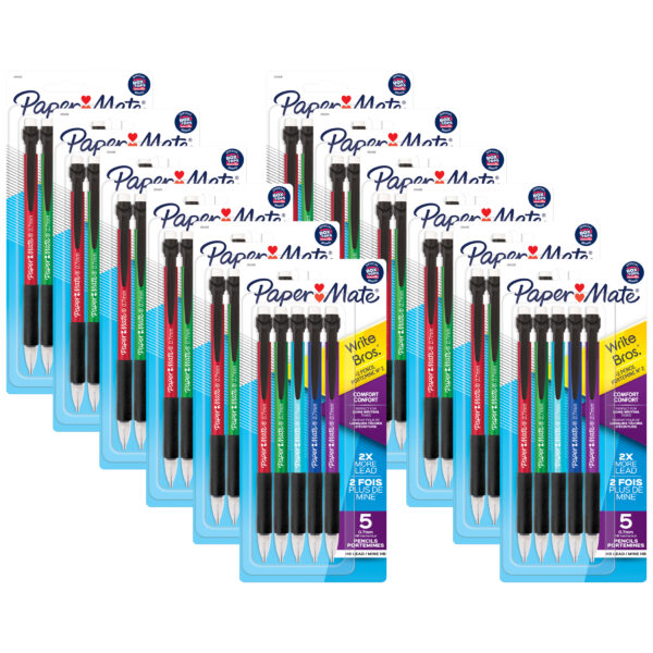 Write Bros Comfort Mechanical Pencil, 0.7mm, Assorted, 5 Per Pack, 12 Packs