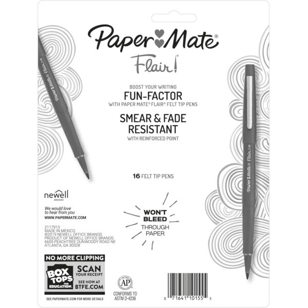 Flair Felt Tip Pens, Bold Tip (1.2 mm), Assorted Colors, 16 Count