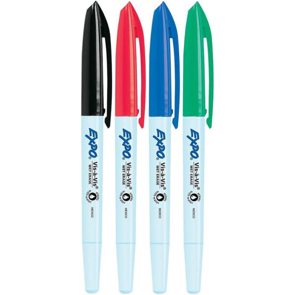 ERSSAN2134341-3_3.jpg Vis-à-Vis Wet Erase Marker Set, Fine Tip, 4 Colors Per Pack, 3 Packs