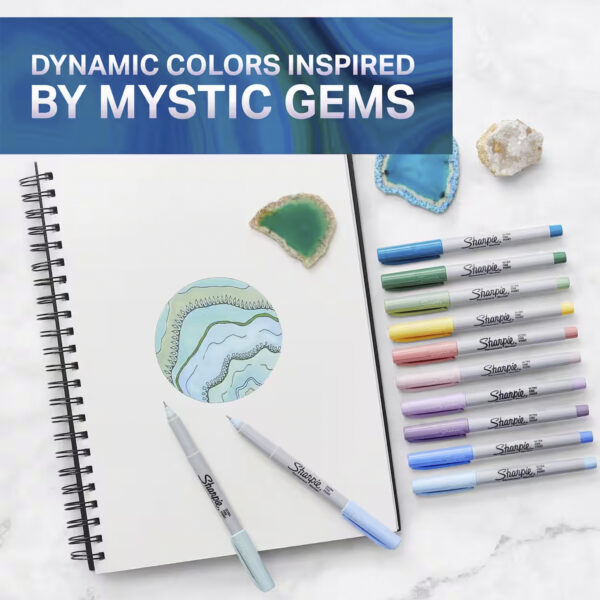 Permanent Markers, Ultra Fine Point, Mystic Gem Colors, 12 Count