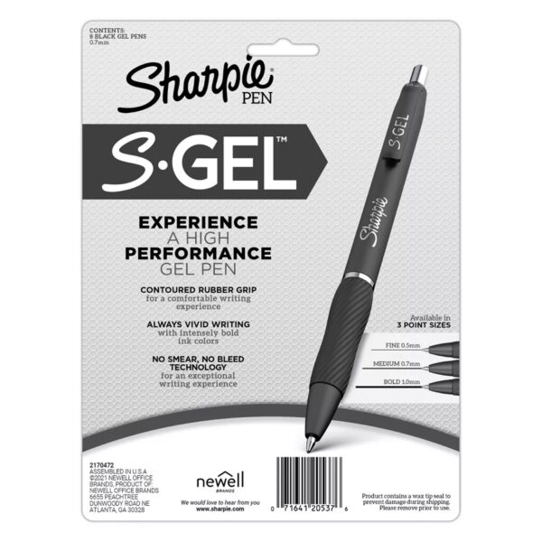 S-Gel, Gel Pens, Medium Point (0.7mm), Pearl White Body, Black Gel Ink Pens, 8 Count