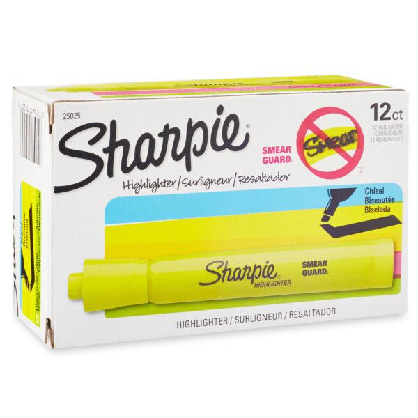 Tank Style Highlighters, Chisel Tip, Fluorescent Yellow, 12 Per Pack, 2 Packs