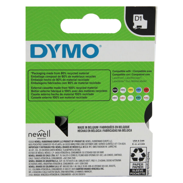 ERSSAN45013_1.jpg Standard D1 Labeling Tape for LabelManager Label Makers, Black Print on White Tape, 1-2'' W x 23' L, 1 Cartridge