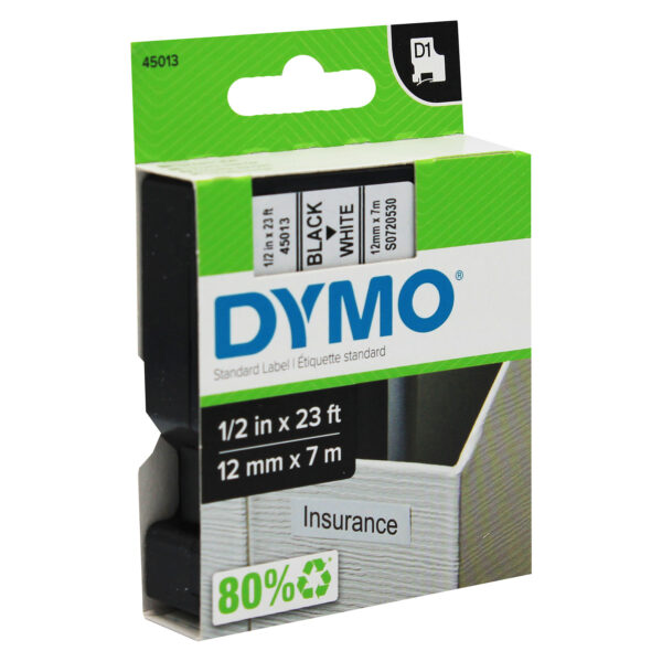 ERSSAN45013_2.jpg Standard D1 Labeling Tape for LabelManager Label Makers, Black Print on White Tape, 1-2'' W x 23' L, 1 Cartridge