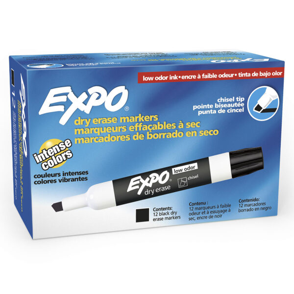Low-Odor Dry Erase Markers, Chisel Tip, Black, 12 Per Box, 2 Boxes