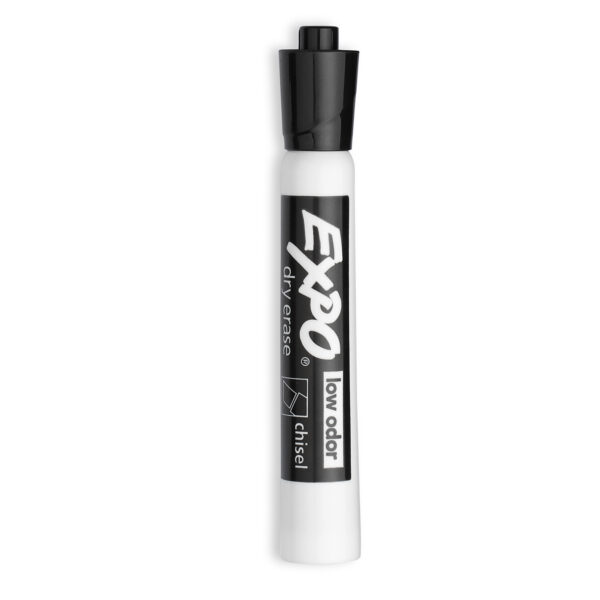 Low-Odor Dry Erase Markers, Chisel Tip, Black, Box of 12