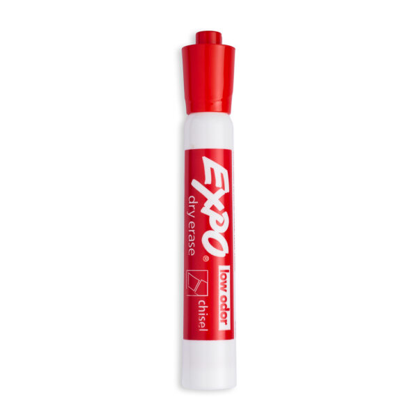Low-Odor Dry Erase Markers, Chisel Tip, Red, Box of 12