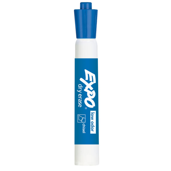 Low-Odor Dry Erase Markers, Chisel Tip, Blue, Box of 12