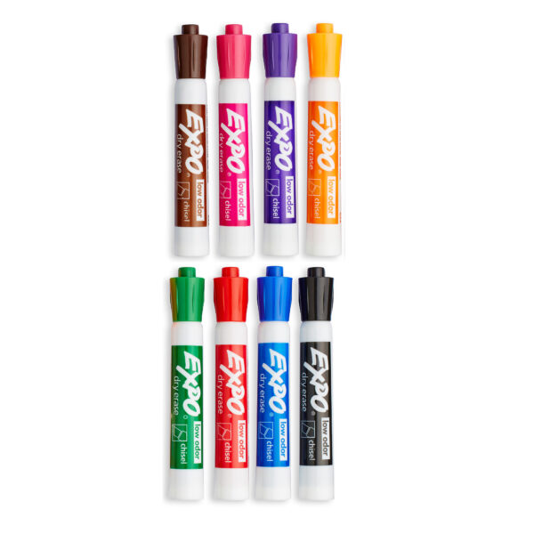 Low-Odor Dry Erase Markers, Chisel Tip, 8 Colors, 8 Per Pack, 2 Packs