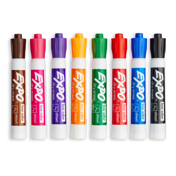 Low-Odor Dry Erase Markers, Chisel Tip, 8 Colors, Pack of 8
