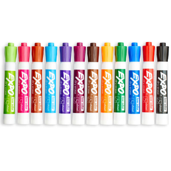 Low Odor Dry Erase Marker, Chisel Tip, Assorted, Pack of 16