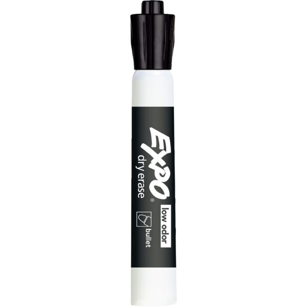 Low Odor Dry Erase Markers, Bullet Tip, Black, Box of 12