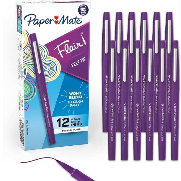 Flair Pens, Medium, Purple, Box of 12