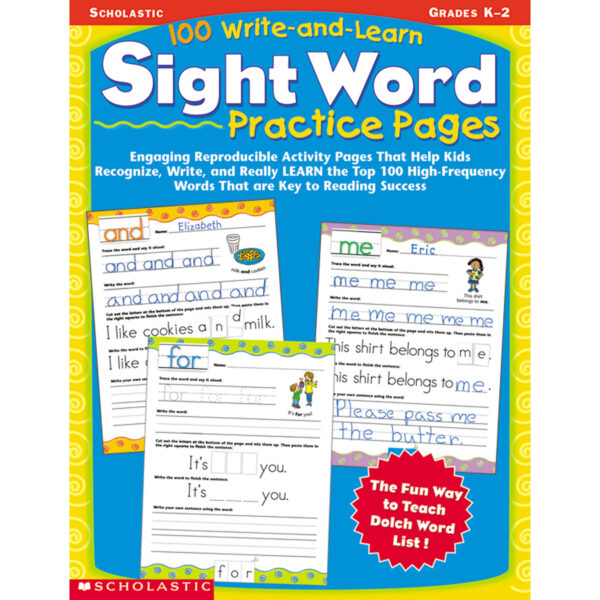 ERSSC-0439365627.jpg 100 Write And Learn Sight Word Practice Pages, Grades K-2