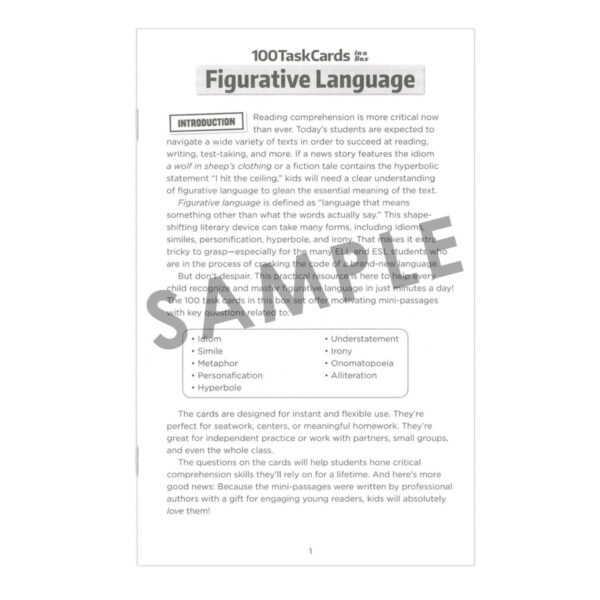 100 Task Cards in a Box: Figurative Language