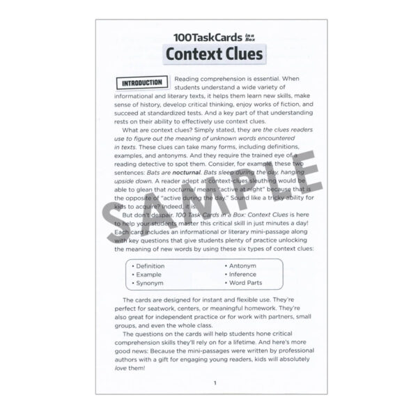 100 Task Cards in a Box: Context Clues