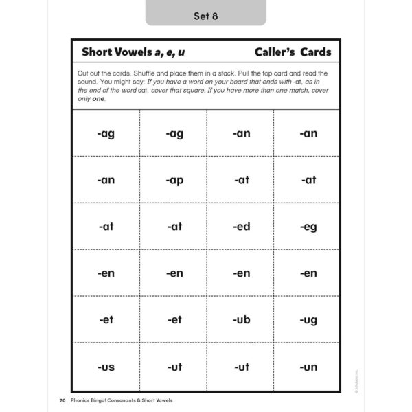 Phonics Bingo: Consonants & Short Vowels Activity Book