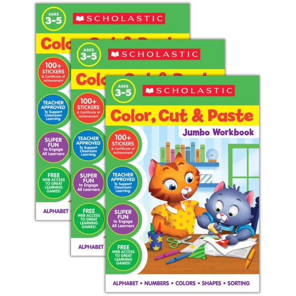 ERSSC-9781546106999-3.jpg Color, Cut & Paste Jumbo Workbook, Pack of 3
