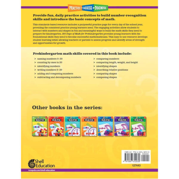 180 Days of Math Workbook, Grade PreK