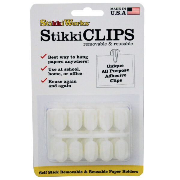 StikkiCLIPS Adhesive Clips, White, 20 Per Pack, 6 Packs