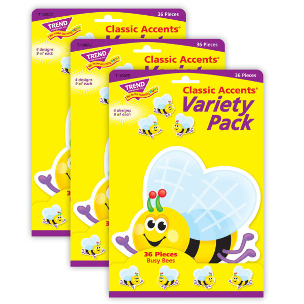 Busy Bees Classic Accents Variety Pack, 36 Per Pack, 3 Packs