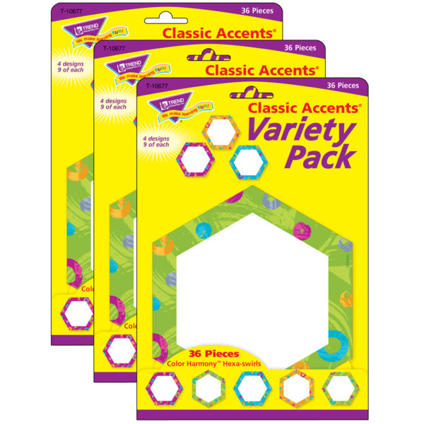 Color Harmony Hexa-swirls Classic Accents Variety Pack, 36 Per Pack, 3 Packs