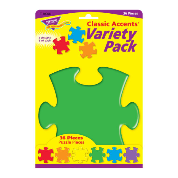 Puzzle Pieces Classic Accents Variety Pack, 36 Per Pack, 3 Packs