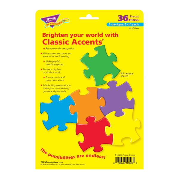 Puzzle Pieces Classic Accents Variety Pack, 36 Per Pack, 3 Packs