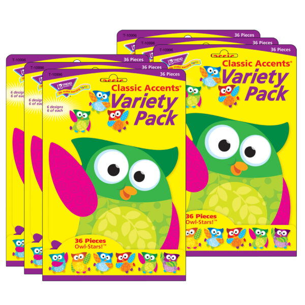 Owl-Stars! Classic Accents Variety Pack, 36 Per Pack, 3 Packs