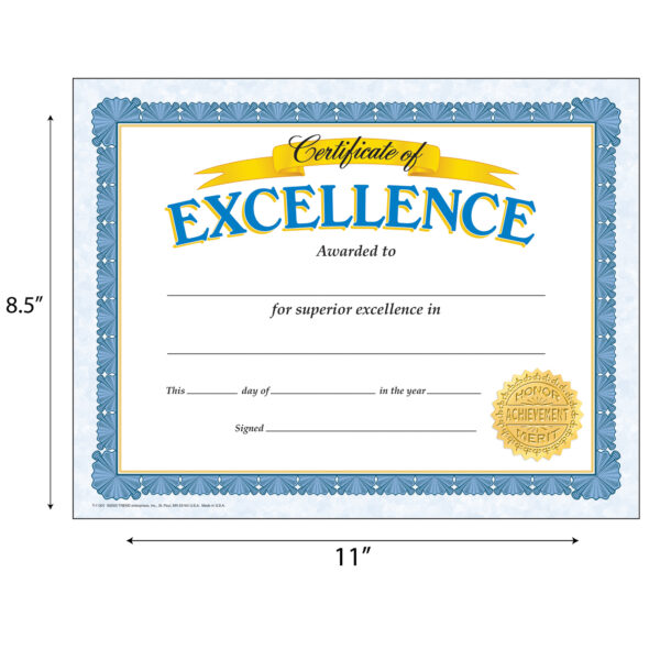Certificate of Excellence Classic Certificates, 30 Per Pack, 6 Packs
