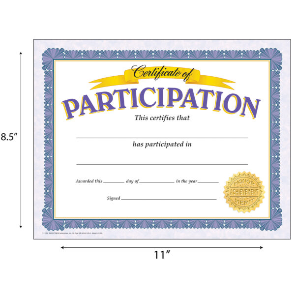 Certificate of Participation Classic Certificates, 30 Per Pack, 6 Packs