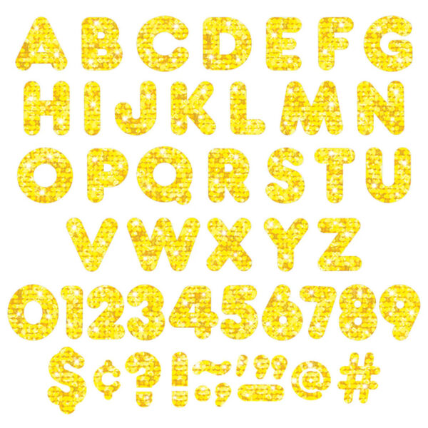 Yellow Sparkle 4" Casual Uppercase Ready Letters, 71 Per Pack, 3 Packs
