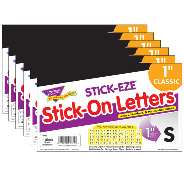 ERST-1785-6.jpg Black 1" STICK-EZE Stick-On Letters, 324 Pieces Per Pack, 6 Packs