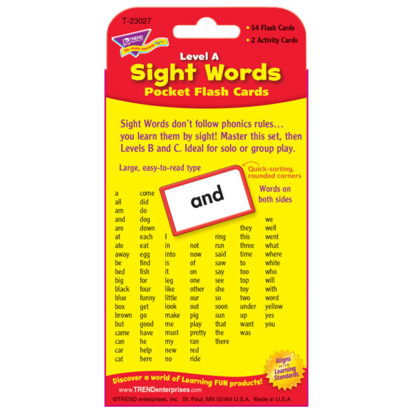 Sight Words  Level A Pocket Flash Cards, 6 Packs