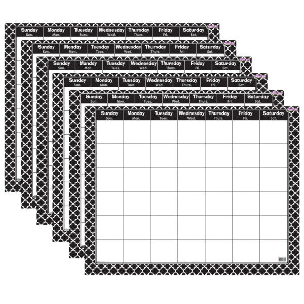 Moroccan Black Wipe-Off Calendar, Monthly, Pack of 6