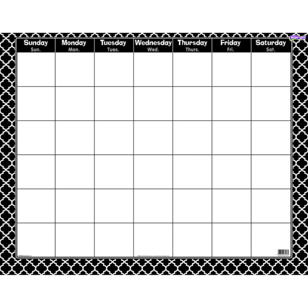 Moroccan Black Wipe-Off Calendar, Monthly, Pack of 6