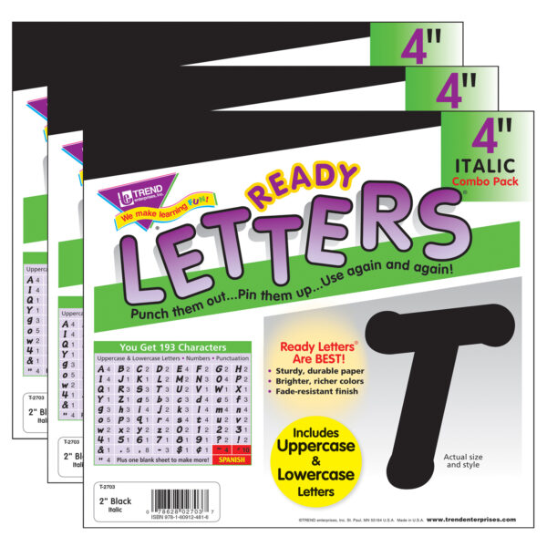ERST-2703-3.jpg Black 4-Inch Italic Uppercase-Lowercase Combo Pack (EN-SP) Ready Letters, 193 Per Pack, 3 Packs