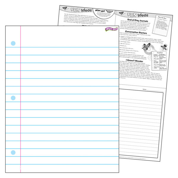 Notebook Paper Wipe-Off Chart, 17" x 22", Pack of 6