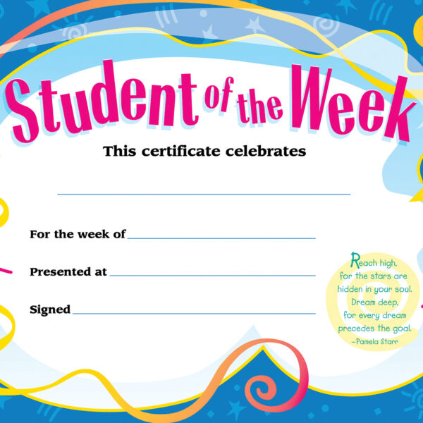 Student of The Week Colorful Classics Certificates, 30 Per Pack, 6 Packs