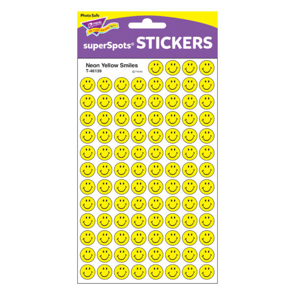 Neon Yellow Smiles superSpots Stickers, 800 Per Pack, 6 Packs