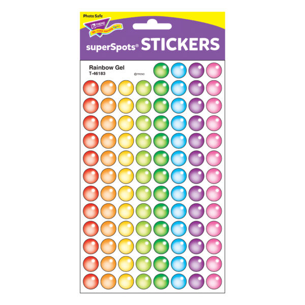 Rainbow Gel superSpots Stickers, 800 Per Pack, 6 Packs